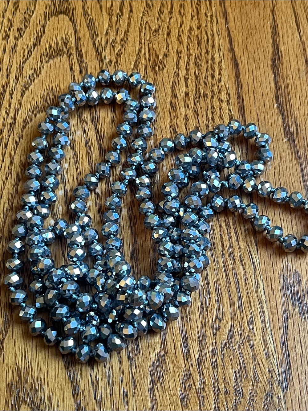 56in Silver Gray Metallic Crystal Opera Necklace Continuous Strand